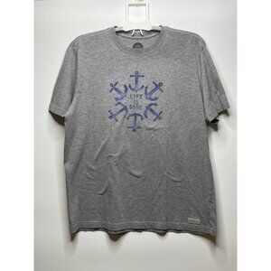 Life is Good Logo Crusher Tee T-Shirt Anchors XL Grey Navy